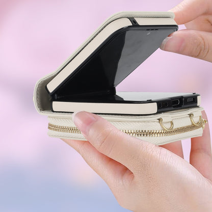 For Samsung Galaxy Z Flip5 Rhombic Texture Card Bag Phone Case with Dual Lanyard(White) - Galaxy Z Flip5 Cases by buy2fix | Online Shopping UK | buy2fix