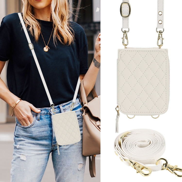 For Samsung Galaxy Z Flip5 Rhombic Texture Card Bag Phone Case with Dual Lanyard(White) - Galaxy Z Flip5 Cases by buy2fix | Online Shopping UK | buy2fix