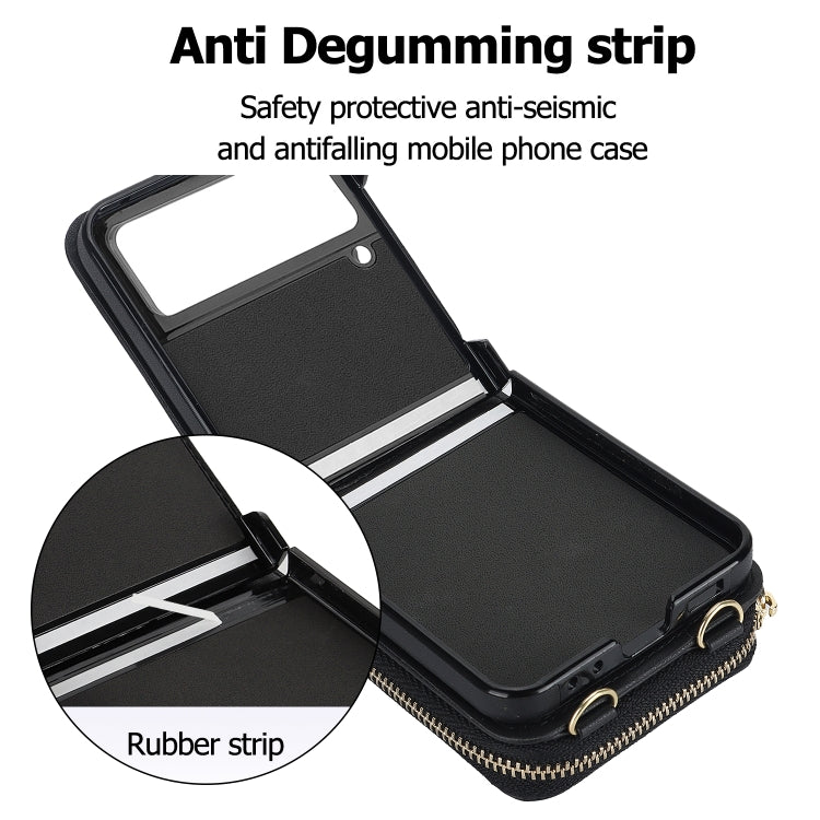 For Samsung Galaxy Z Flip4 Rhombic Texture Card Bag Phone Case with Dual Lanyard(Black) - Galaxy Z Flip4 5G Cases by buy2fix | Online Shopping UK | buy2fix