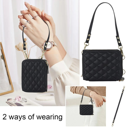 For Samsung Galaxy Z Flip4 Rhombic Texture Card Bag Phone Case with Dual Lanyard(Black) - Galaxy Z Flip4 5G Cases by buy2fix | Online Shopping UK | buy2fix