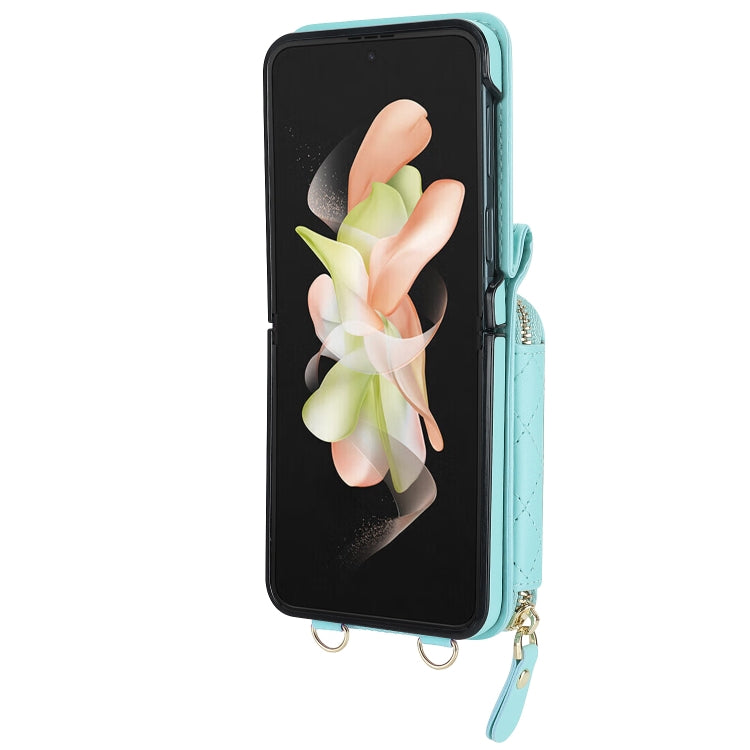 For Samsung Galaxy Z Flip4 Rhombic Texture Card Bag Phone Case with Dual Lanyard(Green) - Galaxy Z Flip4 5G Cases by buy2fix | Online Shopping UK | buy2fix