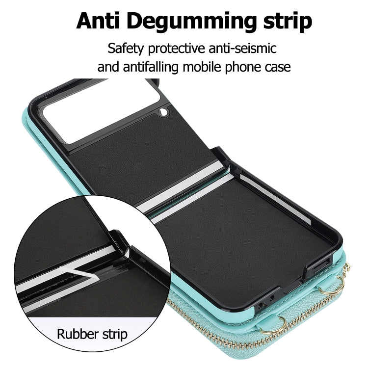 For Samsung Galaxy Z Flip4 Rhombic Texture Card Bag Phone Case with Dual Lanyard(Green) - Galaxy Z Flip4 5G Cases by buy2fix | Online Shopping UK | buy2fix