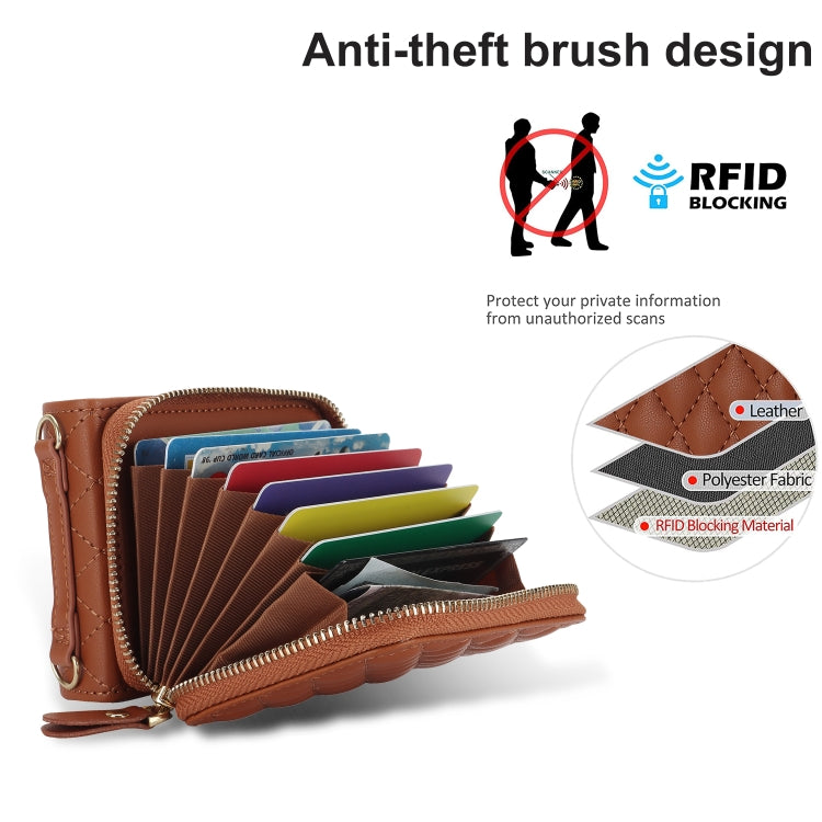 For Samsung Galaxy Z Flip4 Rhombic Texture Card Bag Phone Case with Dual Lanyard(Brown) - Galaxy Z Flip4 5G Cases by buy2fix | Online Shopping UK | buy2fix