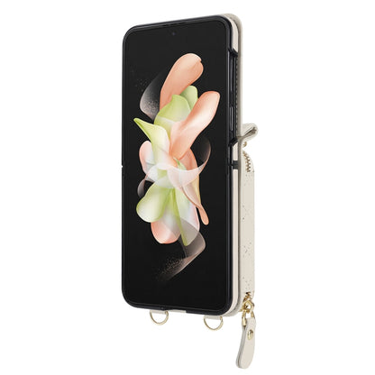 For Samsung Galaxy Z Flip4 Rhombic Texture Card Bag Phone Case with Dual Lanyard(White) - Galaxy Z Flip4 5G Cases by buy2fix | Online Shopping UK | buy2fix