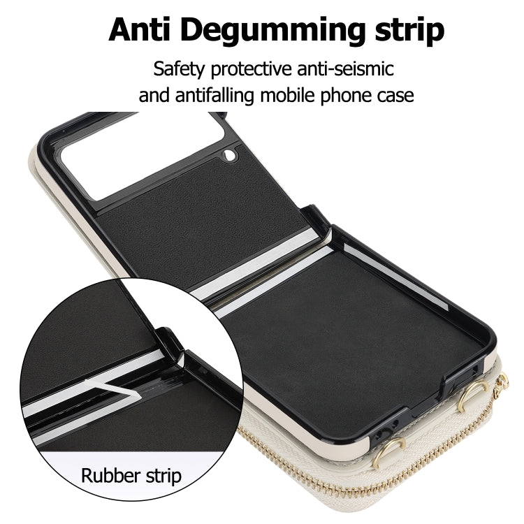 For Samsung Galaxy Z Flip4 Rhombic Texture Card Bag Phone Case with Dual Lanyard(White) - Galaxy Z Flip4 5G Cases by buy2fix | Online Shopping UK | buy2fix