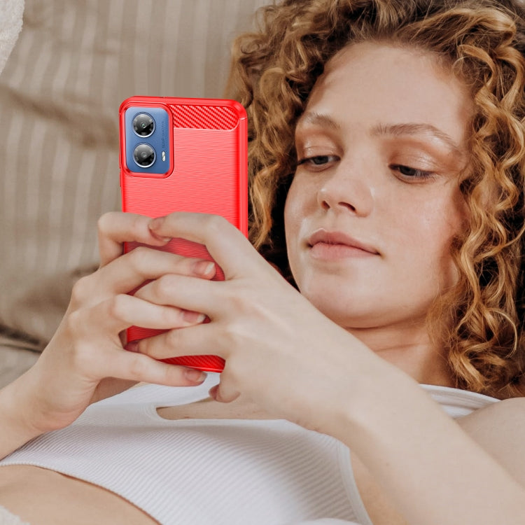 For Motorola Moto G34 Brushed Texture Carbon Fiber TPU Phone Case(Red) by buy2fix