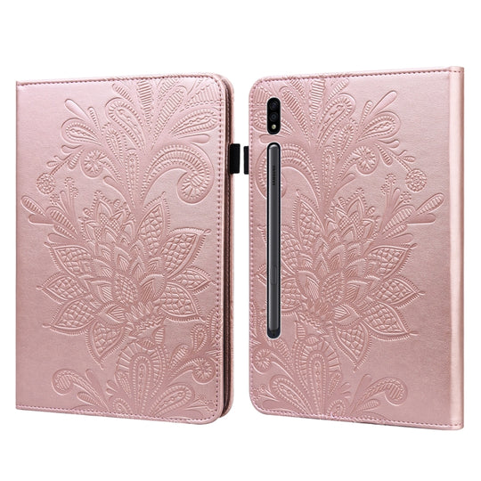 For Samsung Galaxy Tab S9 Lace Flower Embossing Pattern Leather Tablet Case(Gold)