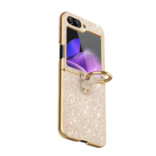 For Samsung Galaxy Z Flip3 Plating Gradient Color Glitter Phone Case With Ring Holder(Gold)
