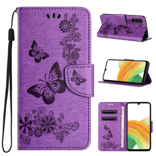 For Samsung Galaxy A24 / A25 5G Butterfly Embossed Flip Leather Phone Case(Purple)