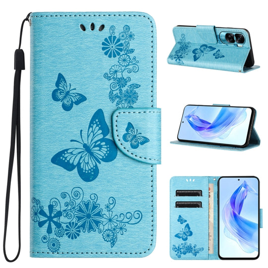 For Honor 90 Lite Butterfly Embossed Flip Leather Phone Case(Blue)