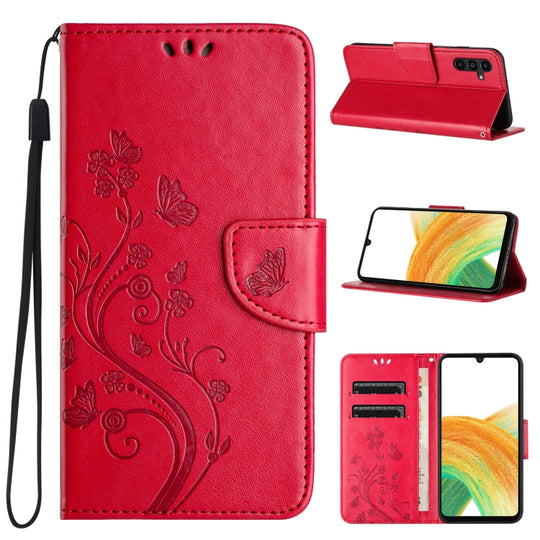 For Samsung Galaxy A15 Butterfly Flower Pattern Flip Leather Phone Case(Red)