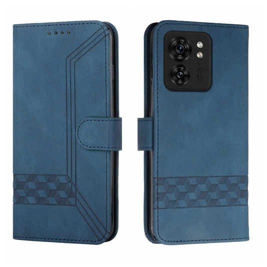 For Motorola Edge 40 Cubic Skin Feel Flip Leather Phone Case(Blue) by buy2fix