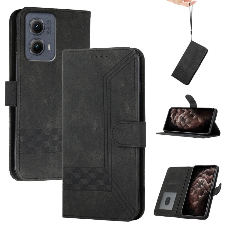 For Motorola Edge 5G 2024 Cubic Skin Feel Flip Leather Phone Case(Black) by buy2fix