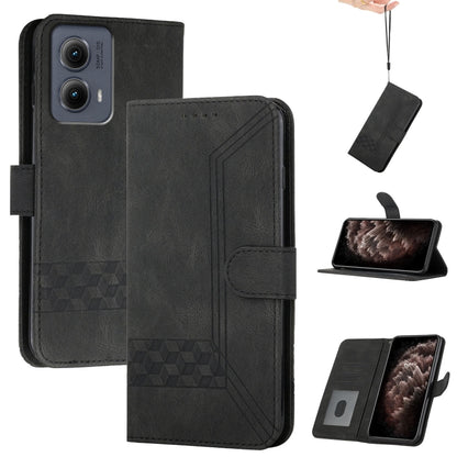 For Motorola Edge 5G 2024 Cubic Skin Feel Flip Leather Phone Case(Black) by buy2fix