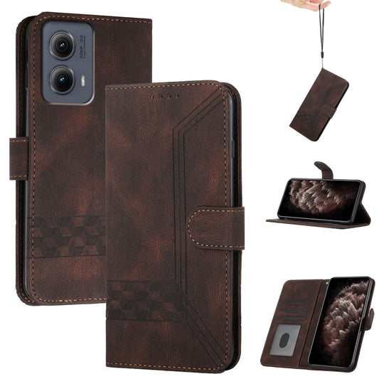 For Motorola Edge 5G 2024 Cubic Skin Feel Flip Leather Phone Case(Brown) by buy2fix