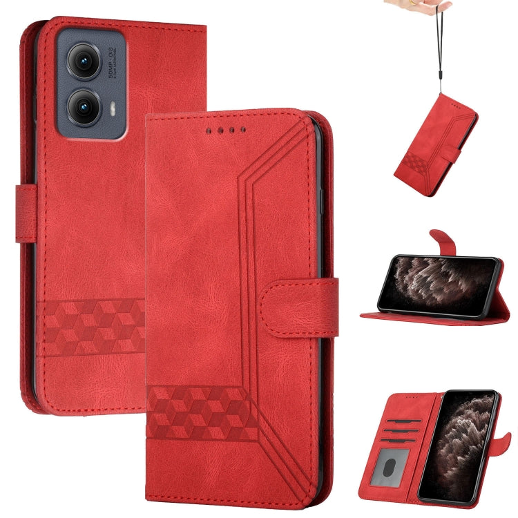 For Motorola Edge 5G 2024 Cubic Skin Feel Flip Leather Phone Case(Red) by buy2fix
