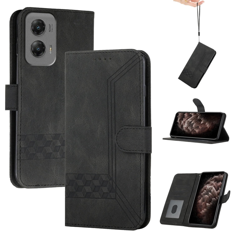 For Motorola Moto G Stylus 5G 2024 Cubic Skin Feel Flip Leather Phone Case(Black) by buy2fix