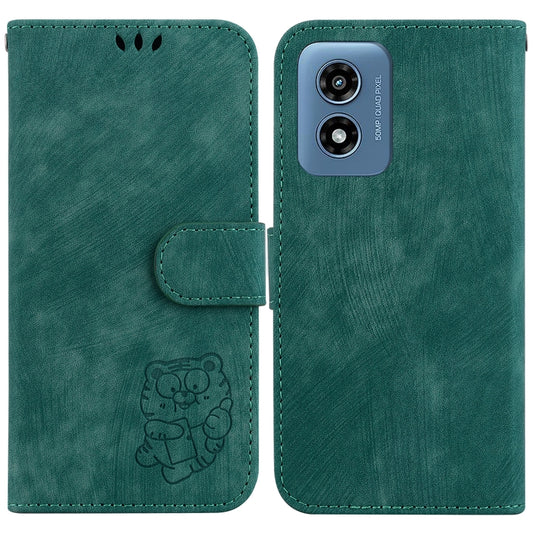 For Motorola Moto G Play 4G 2024 Little Tiger Embossed Leather Phone Case(Green) by buy2fix