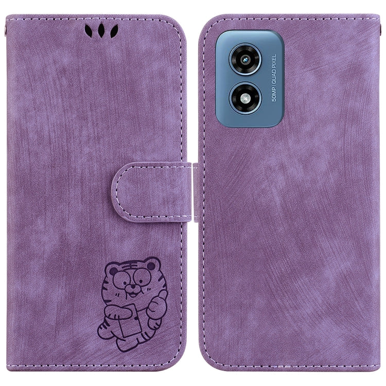 For Motorola Moto G Play 4G 2024 Little Tiger Embossed Leather Phone Case(Purple) by buy2fix