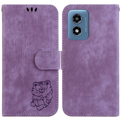 For Motorola Moto G Play 4G 2024 Little Tiger Embossed Leather Phone Case(Purple) by buy2fix