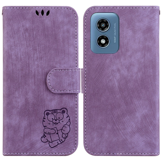 For Motorola Moto G Play 4G 2024 Little Tiger Embossed Leather Phone Case(Purple) by buy2fix