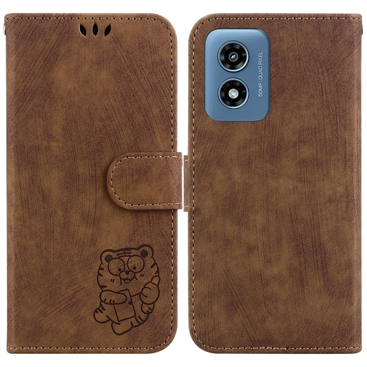 For Motorola Moto G Play 4G 2024 Little Tiger Embossed Leather Phone Case(Brown) by buy2fix