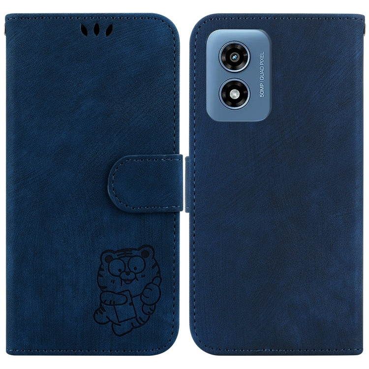 For Motorola Moto G Play 4G 2024 Little Tiger Embossed Leather Phone Case(Dark Blue) by buy2fix