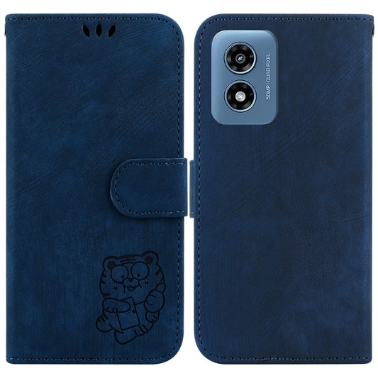 For Motorola Moto G Play 4G 2024 Little Tiger Embossed Leather Phone Case(Dark Blue) by buy2fix