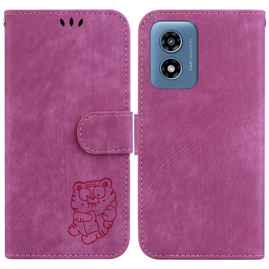 For Motorola Moto G Play 4G 2024 Little Tiger Embossed Leather Phone Case(Rose Red) by buy2fix