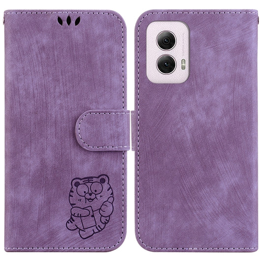 For Motorola Moto G Power 5G 2024 Little Tiger Embossed Leather Phone Case(Purple) by buy2fix