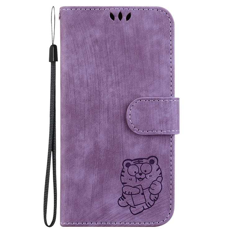 For Motorola Moto G Power 5G 2024 Little Tiger Embossed Leather Phone Case(Purple) by buy2fix