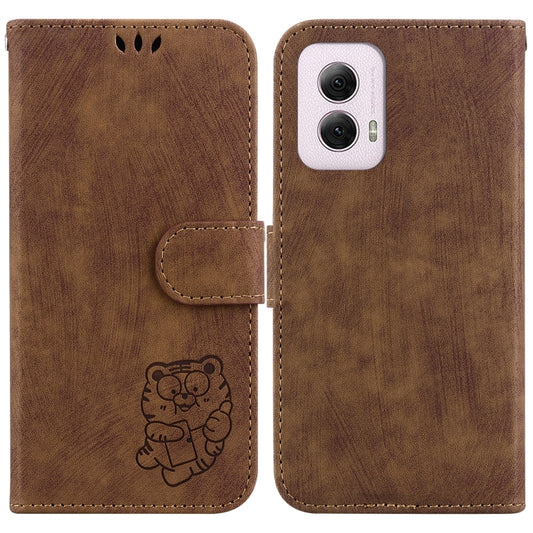 For Motorola Moto G Power 5G 2024 Little Tiger Embossed Leather Phone Case(Brown) by buy2fix