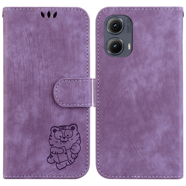 For Motorola Edge 2024 Little Tiger Embossed Leather Phone Case(Purple) by buy2fix
