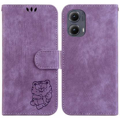 For Motorola Edge 2024 Little Tiger Embossed Leather Phone Case(Purple) by buy2fix