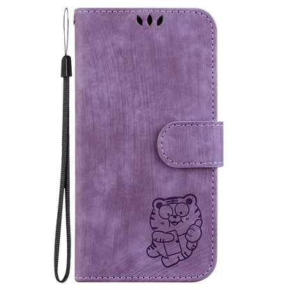 For Motorola Edge 2024 Little Tiger Embossed Leather Phone Case(Purple) by buy2fix