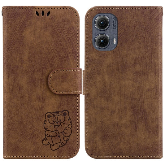 For Motorola Edge 2024 Little Tiger Embossed Leather Phone Case(Brown) by buy2fix