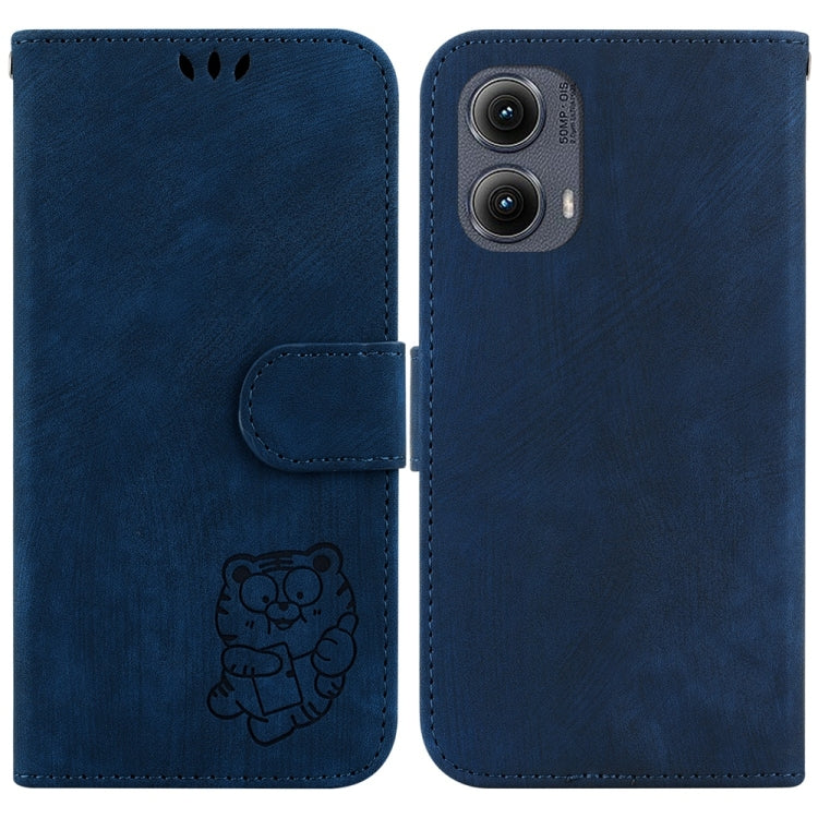 For Motorola Edge 2024 Little Tiger Embossed Leather Phone Case(Dark Blue) by buy2fix