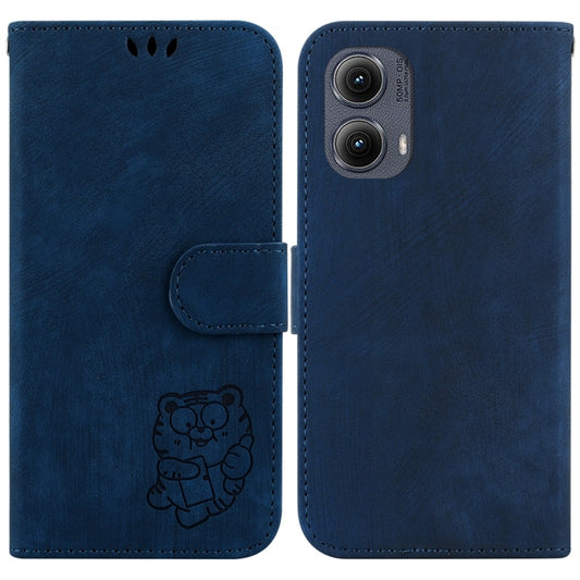 For Motorola Edge 2024 Little Tiger Embossed Leather Phone Case(Dark Blue) by buy2fix