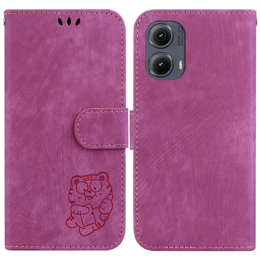 For Motorola Edge 2024 Little Tiger Embossed Leather Phone Case(Rose Red) by buy2fix