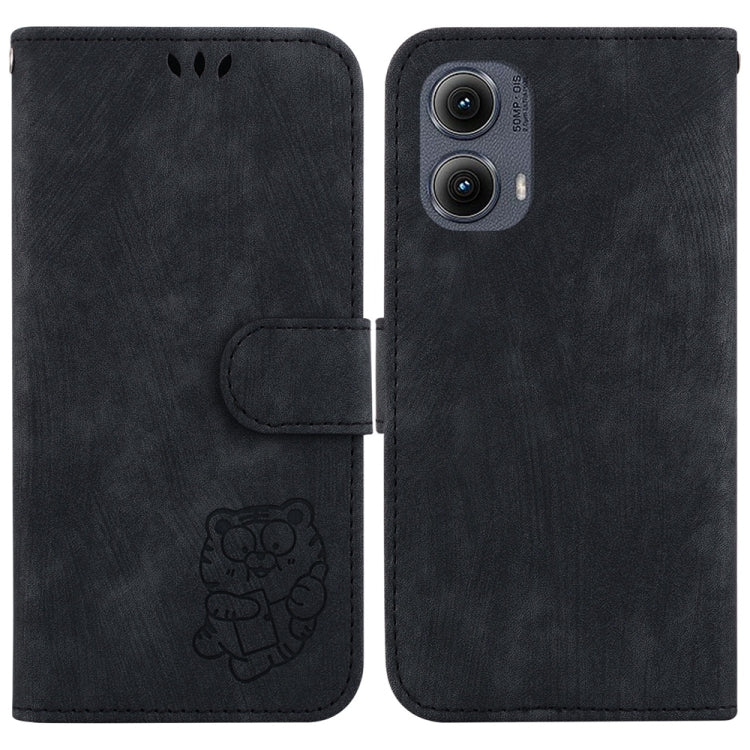 For Motorola Edge 2024 Little Tiger Embossed Leather Phone Case(Black) by buy2fix