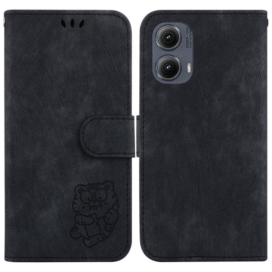 For Motorola Edge 2024 Little Tiger Embossed Leather Phone Case(Black) by buy2fix