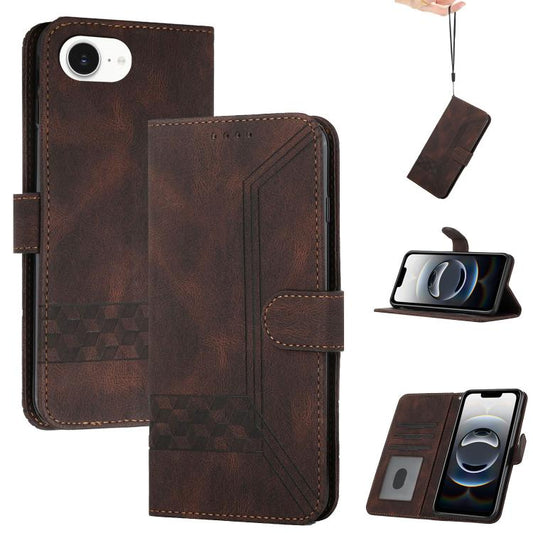 For iPhone 16e Cubic Skin Feel Flip Leather Phone Case(Brown) by buy2fix