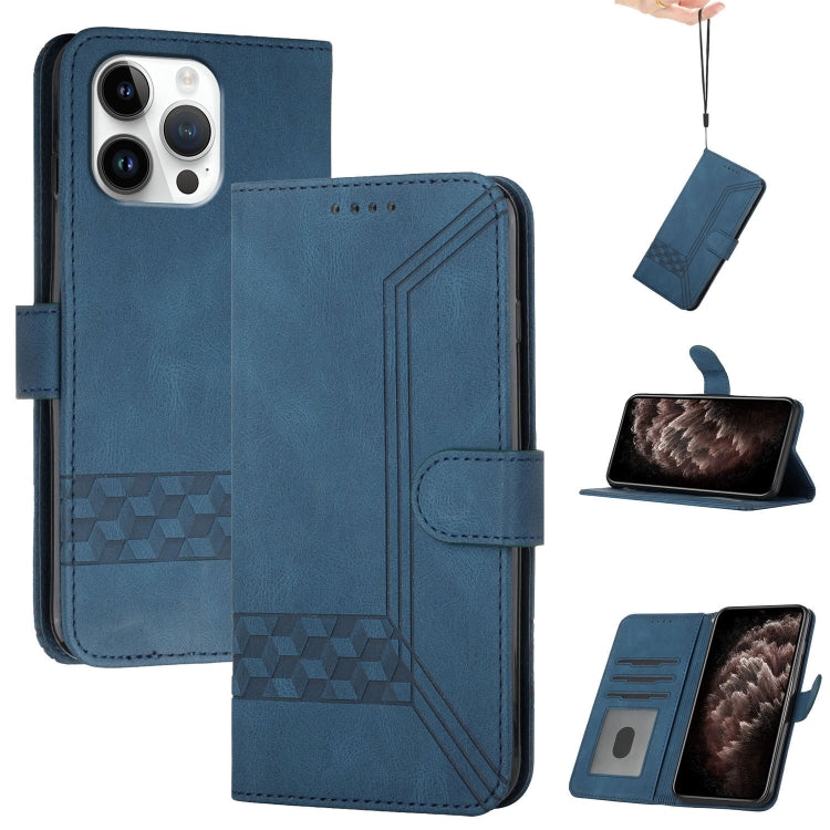For iPhone 16 Pro Max Cubic Skin Feel Flip Leather Phone Case(Blue) by buy2fix