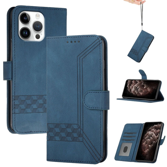For iPhone 16 Pro Max Cubic Skin Feel Flip Leather Phone Case(Blue) by buy2fix