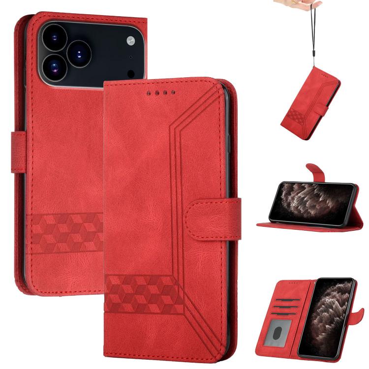 For iPhone 17 Pro Cubic Skin Feel Flip Leather Phone Case(Red) - iPhone 17 Pro Cases by buy2fix | Online Shopping UK | buy2fix