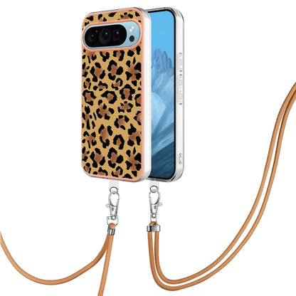 For Google Pixel 9 / 9 Pro Electroplating Dual-side IMD Phone Case with Lanyard(Leopard Print) by buy2fix