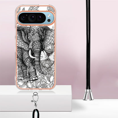 For Google Pixel 9 / 9 Pro Electroplating Dual-side IMD Phone Case with Lanyard(Totem Elephant) by buy2fix