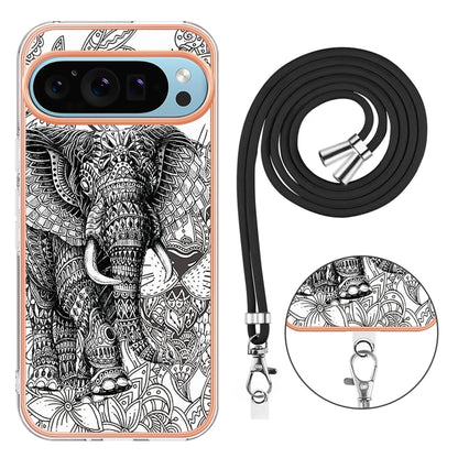 For Google Pixel 9 / 9 Pro Electroplating Dual-side IMD Phone Case with Lanyard(Totem Elephant) by buy2fix