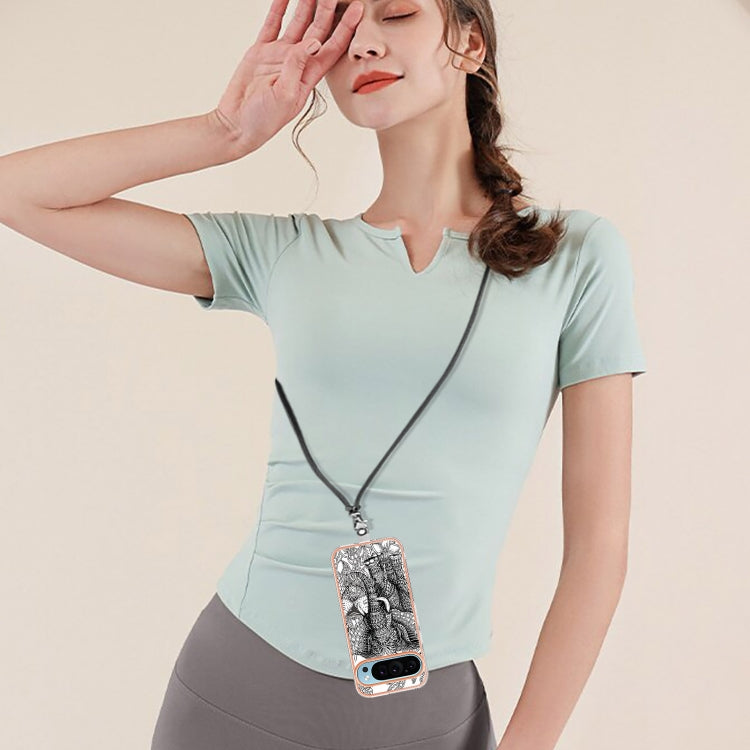 For Google Pixel 9 / 9 Pro Electroplating Dual-side IMD Phone Case with Lanyard(Totem Elephant) by buy2fix