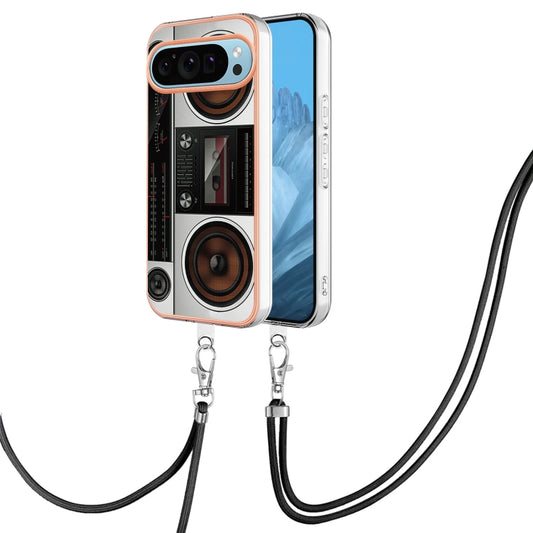 For Google Pixel 9 / 9 Pro Electroplating Dual-side IMD Phone Case with Lanyard(Retro Radio) by buy2fix